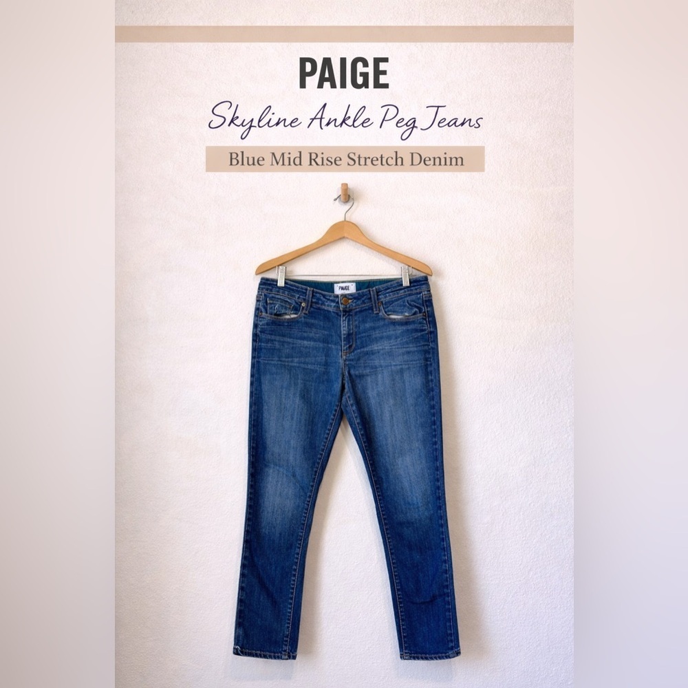 PAIGE Skyline Ankle Peg Jeans Blue Mid Rise Stretch Denim - Picture 1 of 8